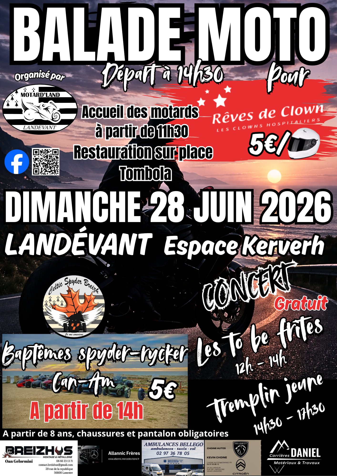 Affiche Balade moto et baptêmes de Can Am au profit de l'association "Rêves de clown"