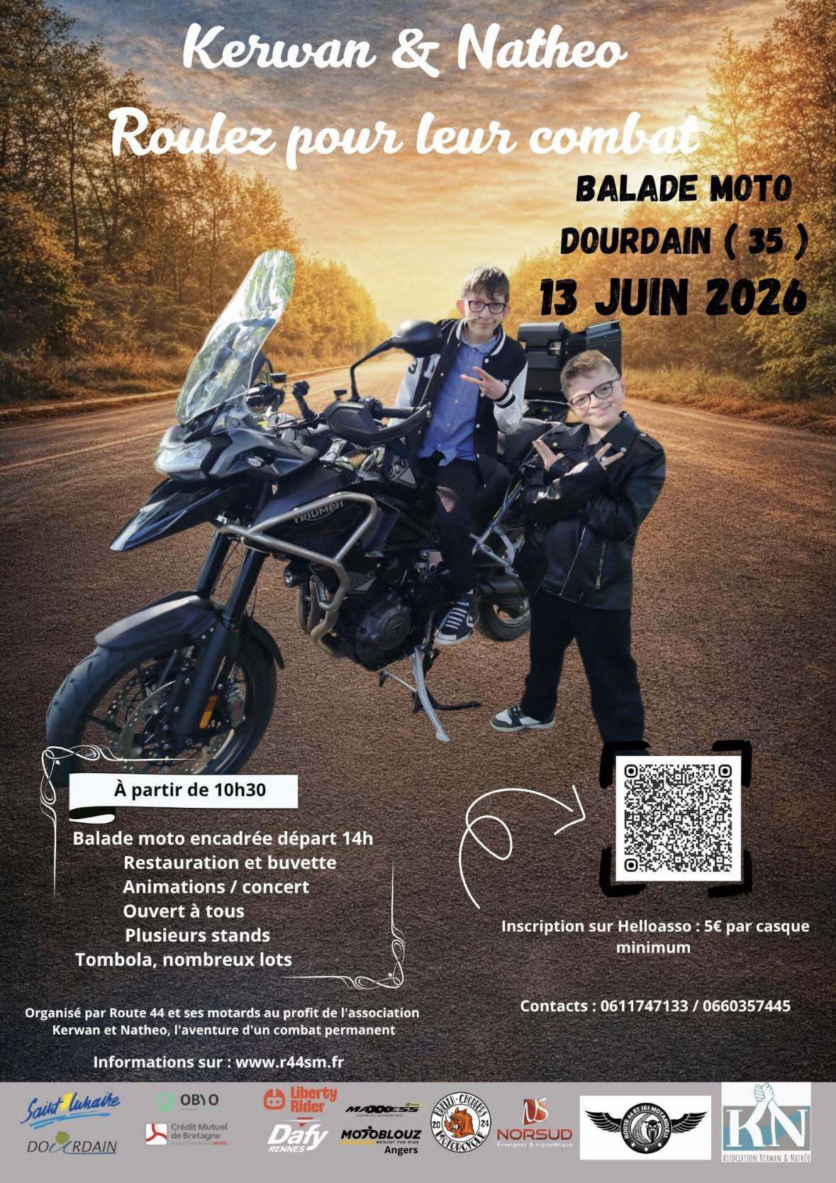 Affiche Balade moto pour l'association Kerwan et Nathéo