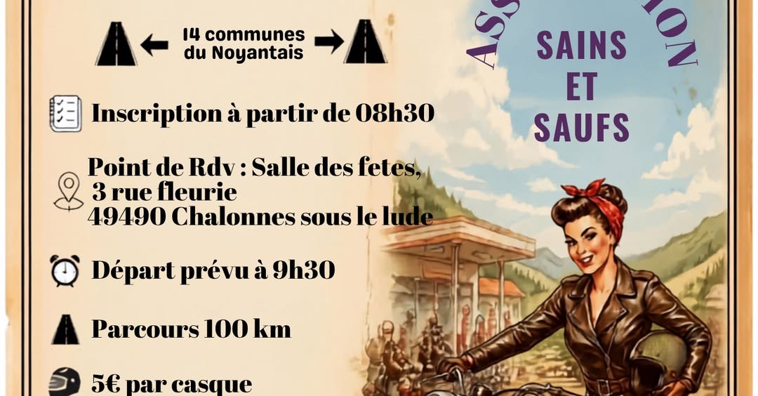 Affiche 2ème édition de la balade moto organisée par l'association Sains Saufs