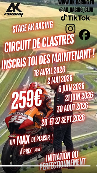 Affiche Stage de pilotage sur le Circuit de Clastres avec AK Racing