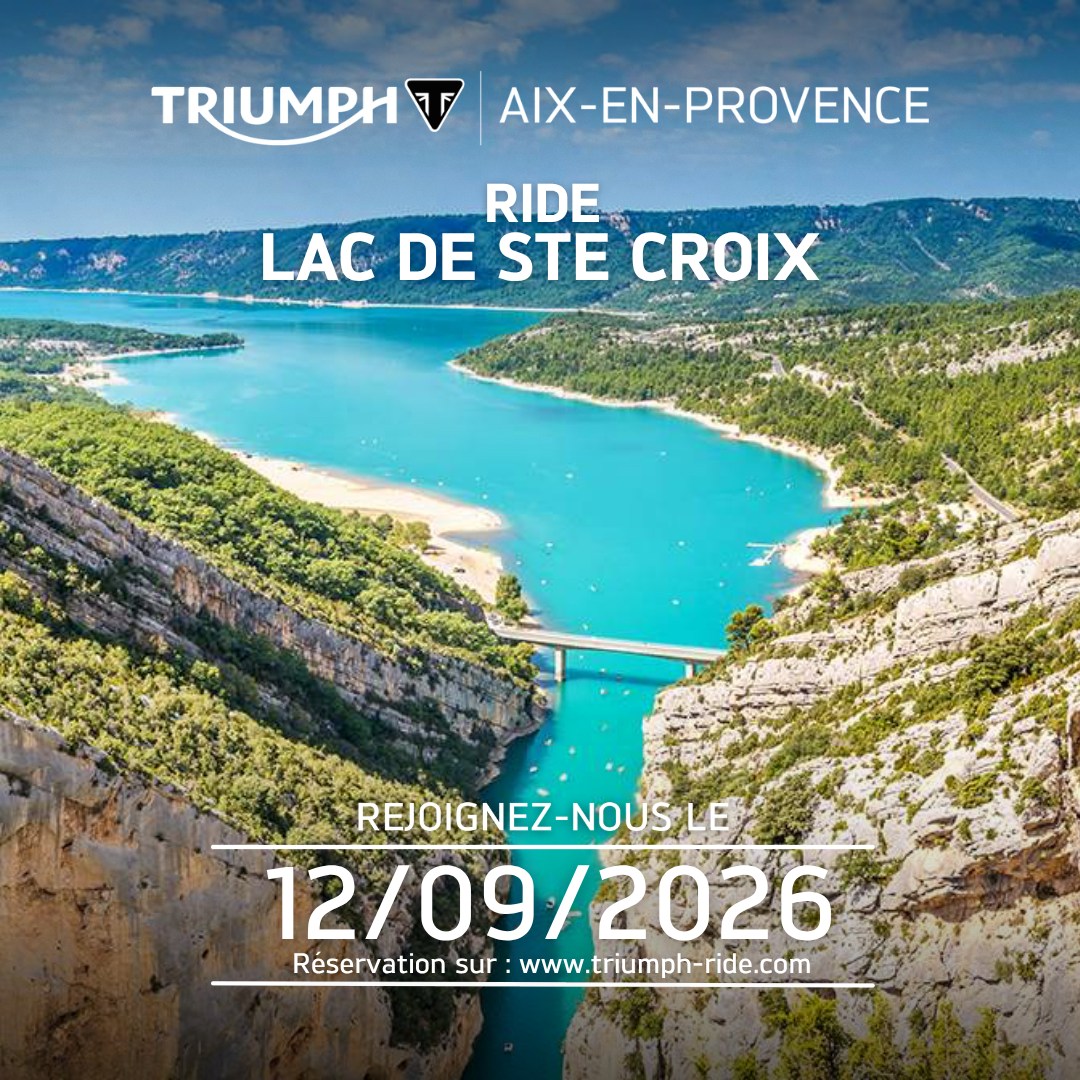 Affiche Ride au Lac de Sainte-Croix – Triumph Aix-en-Provence vous emmène au cœur des Gorges du Verdon !