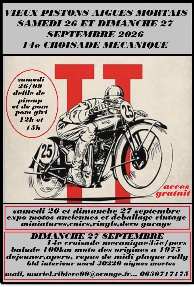 Affiche 14ème Croisade Mécanique avec les Vieux Pistons Aigues Mortais