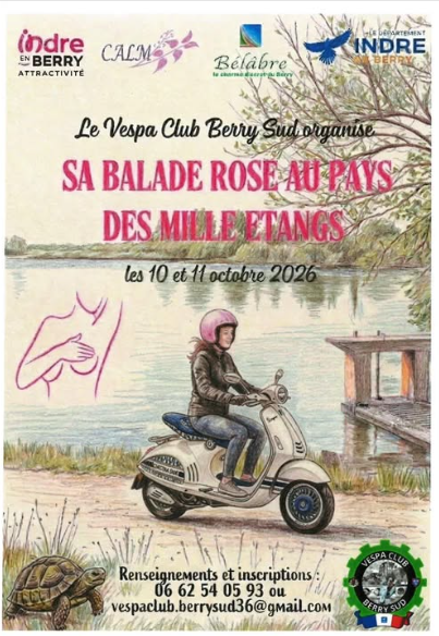 Affiche Le Vespa Club Berry Sud organise sa balade Rose au pays des milles étangs