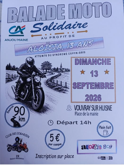Affiche Balade Moto Solidaire organisée par les Jobarzen 72