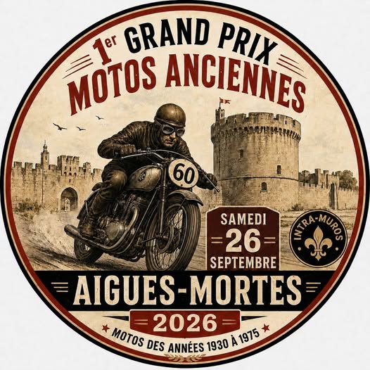 Affiche 1er Grand Prix de Motos Anciennes à Aigues-Mortes