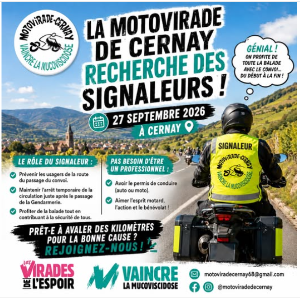 Affiche LA MOTOVIRADE DE CERNAY RECHERCHE DES SIGNALEURS